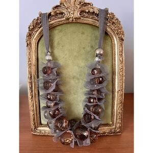 Vintage Chunky Glass Bead and Tulle Ribbon Necklace, Statement Jewelry